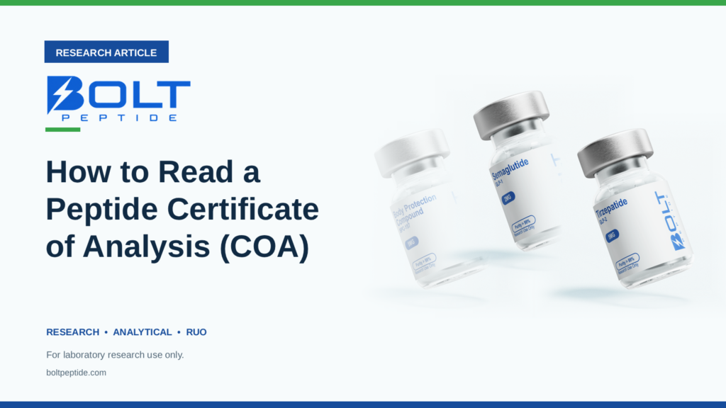 Bolt Peptide How to Read a Peptide Certificate of Analysis (COA) research article banner