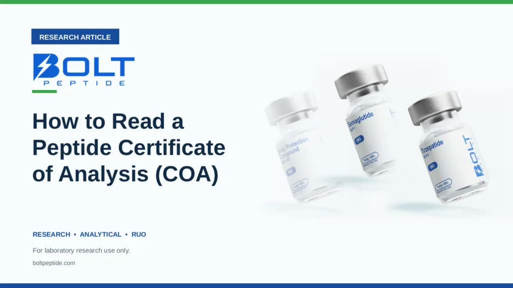 Bolt Peptide How to Read a Peptide Certificate of Analysis (COA) research article banner