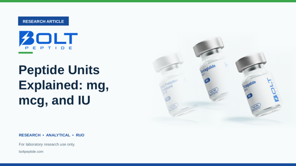 Bolt Peptide Peptide Units Explained: mg, mcg, and IU research article banner