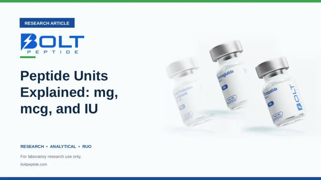 Bolt Peptide Peptide Units Explained: mg, mcg, and IU research article banner